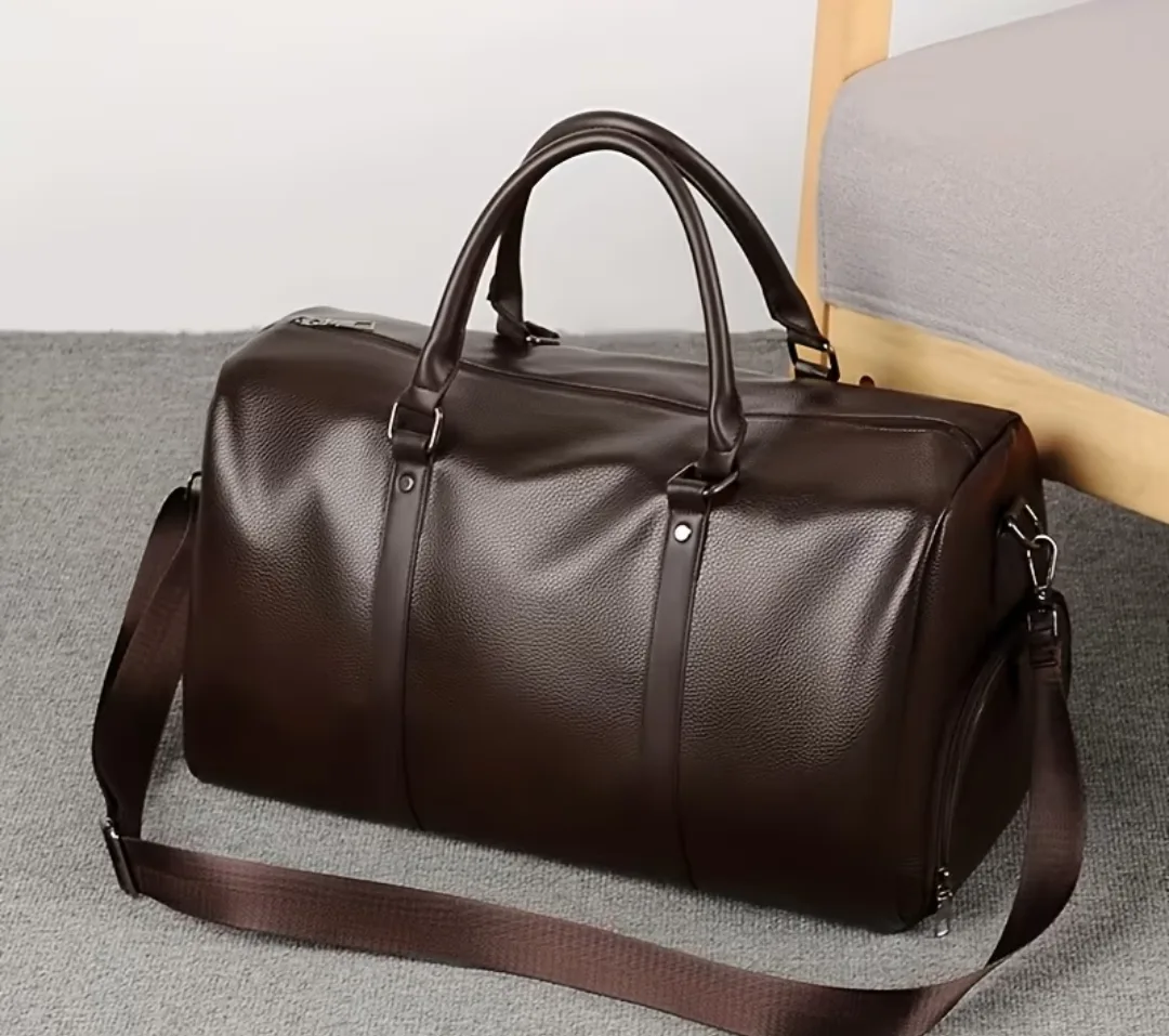 PU Leather Travel Duffel Bag with Shoe Compartment