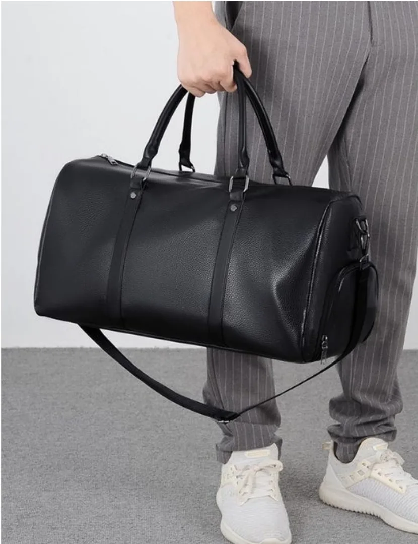 PU Leather Travel Duffel Bag with Shoe Compartment