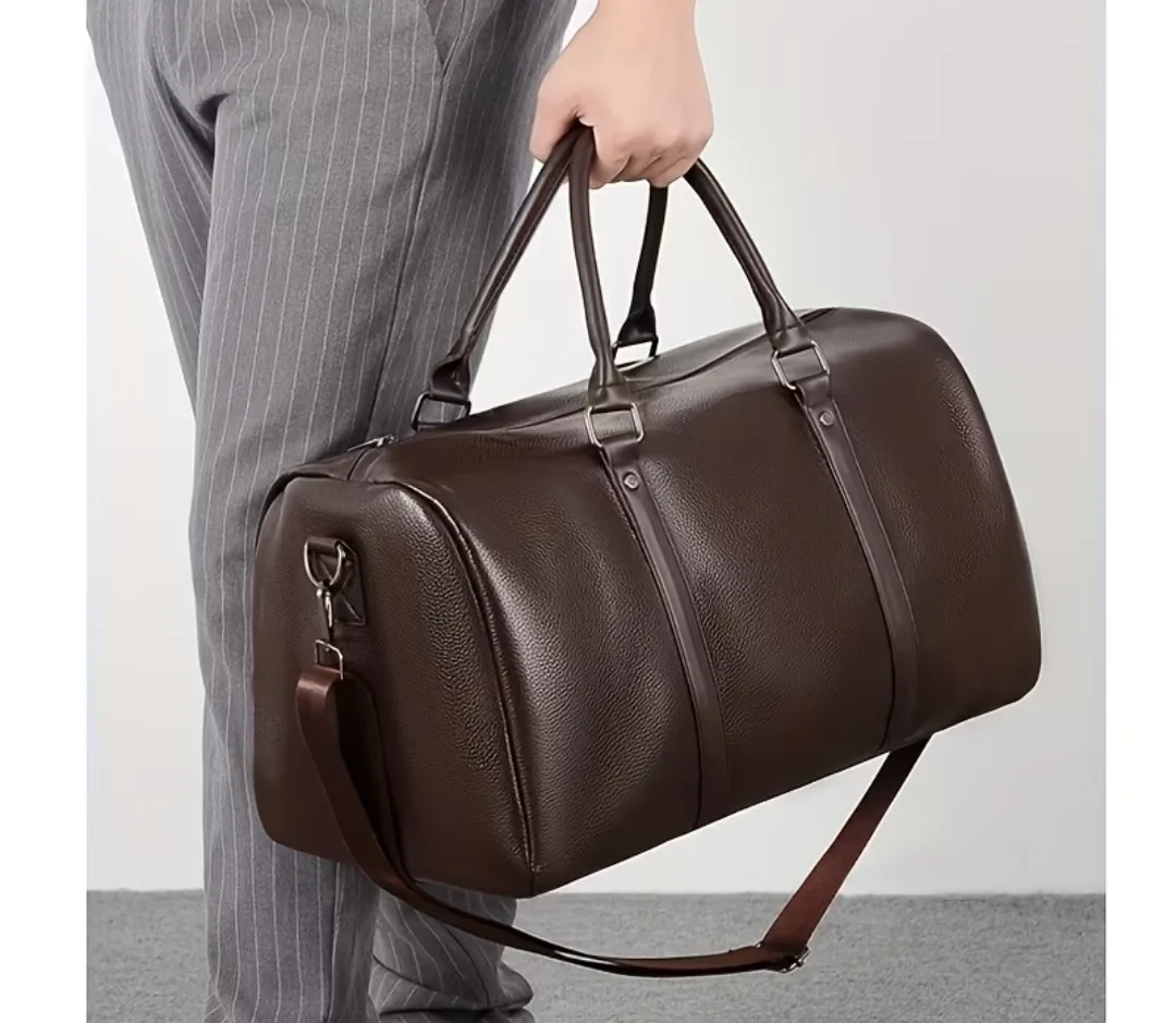 PU Leather Travel Duffel Bag with Shoe Compartment